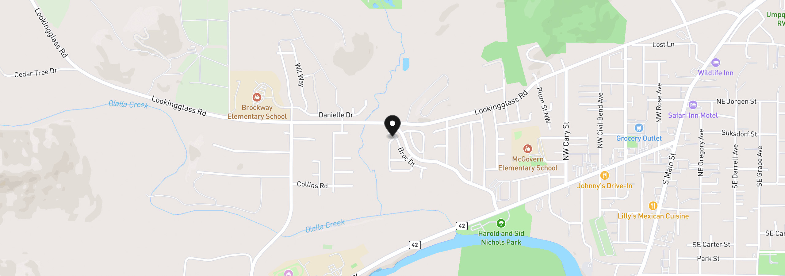 Map showing the location of 105 NW Stephanie Ct, Winston, OR 97496