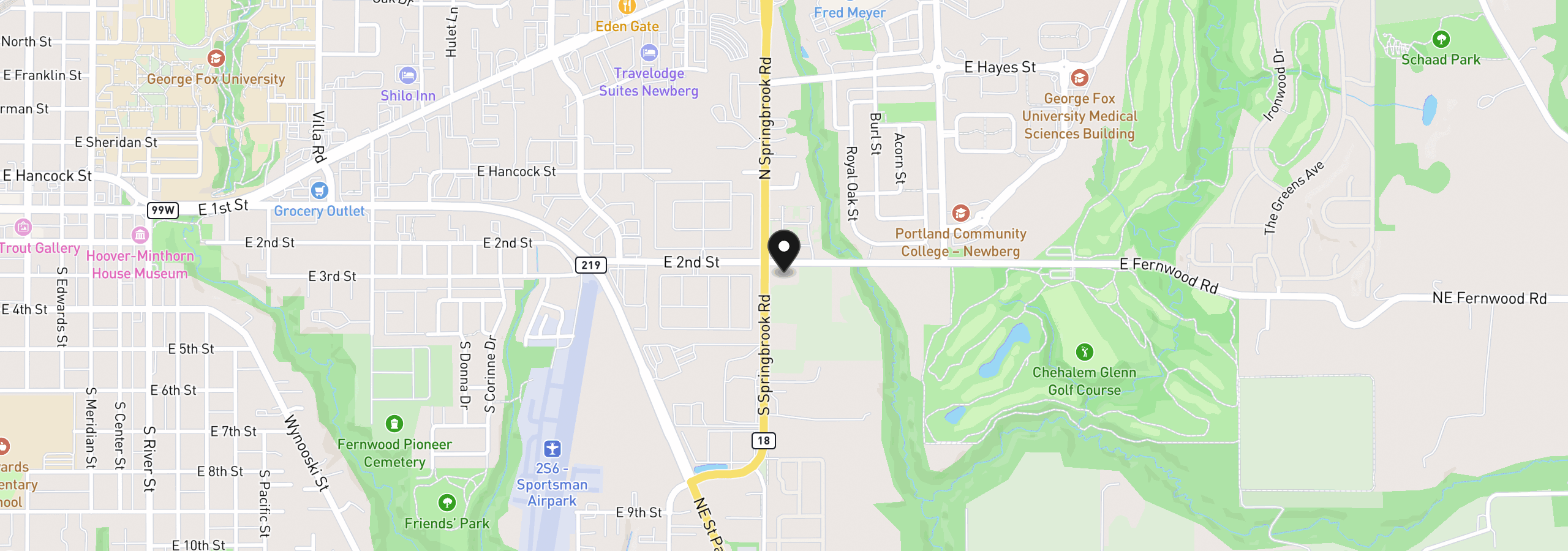 Map showing the location of 3312 E Fernwood Rd, Newberg, OR 97132