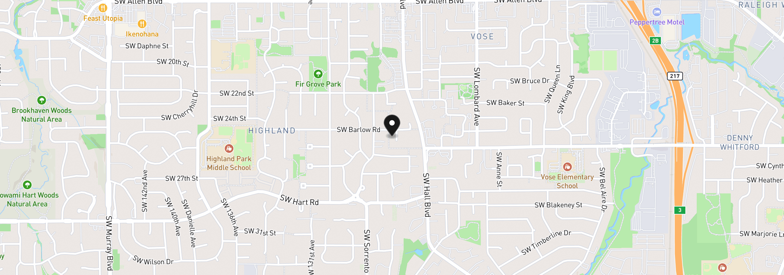 Map showing the location of 6955 SW Larkspur Pl, Beaverton, OR 97008