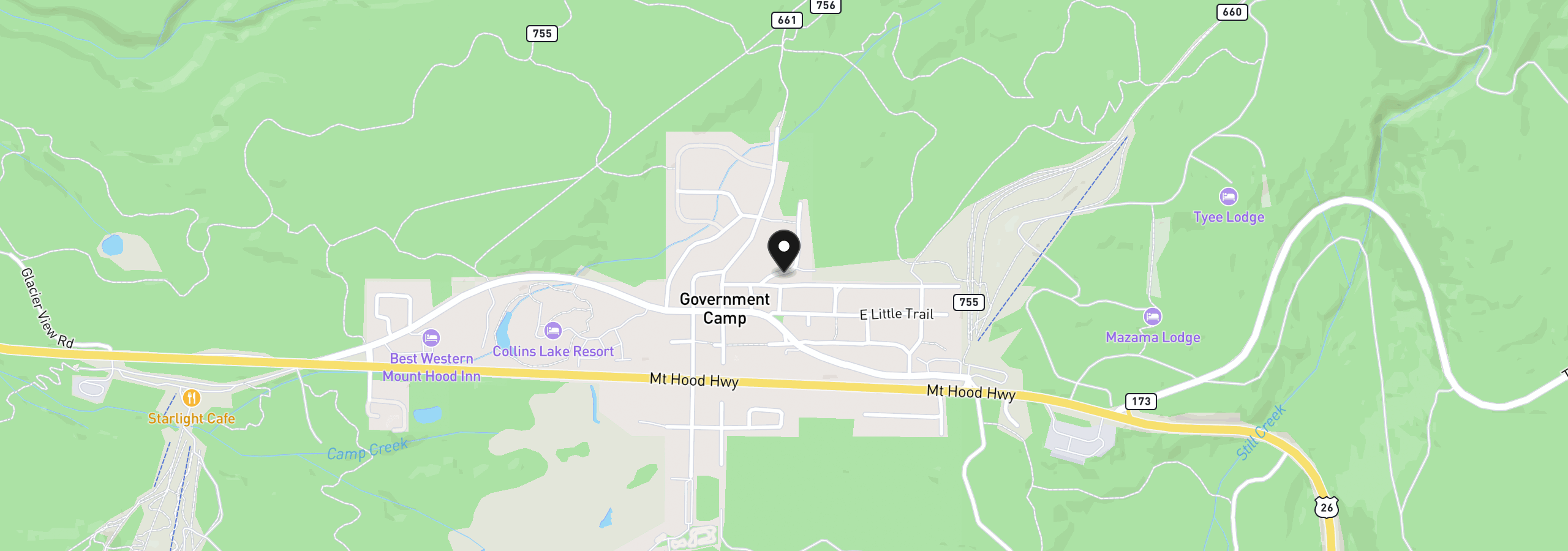 Map showing the location of 89046 E Yodel Ln, Government Camp, OR 97028