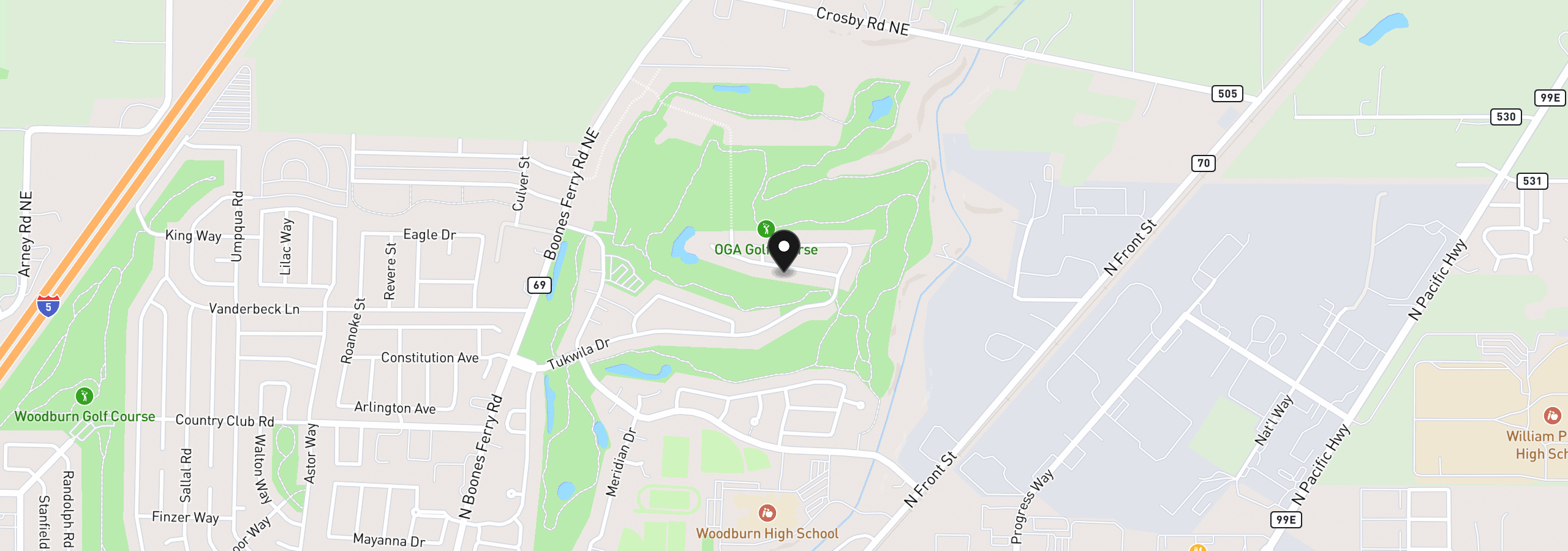Map showing the location of 494 Troon Ave, Woodburn, OR 97071