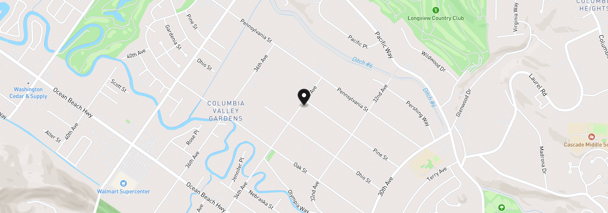 Map showing the location of 2544 34th Ave, Longview, Wa 98632