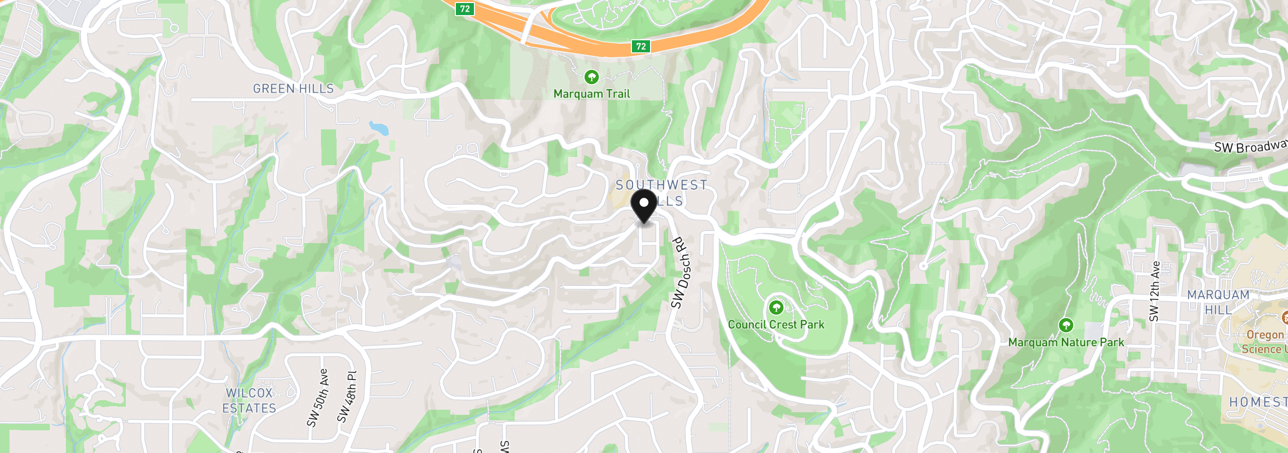 Map showing the location of 3590 SW Patton Rd, Portland, OR 97221