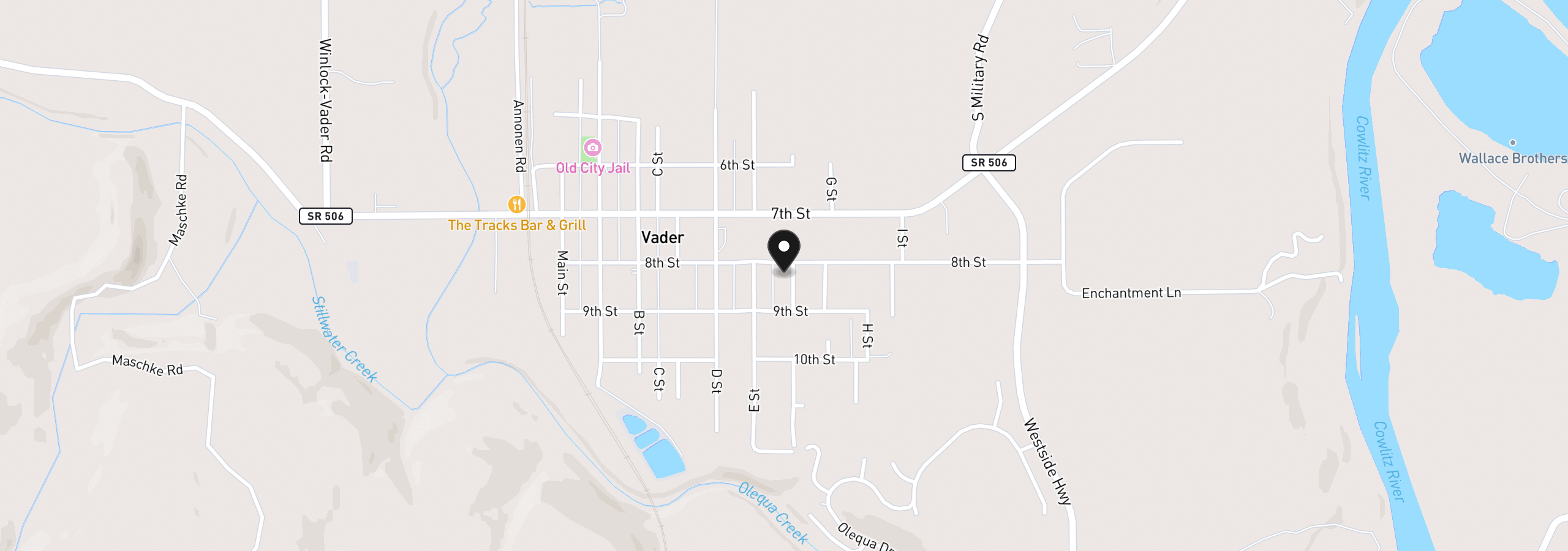 Map showing the location of 805 F St, Vader, Wa 98593