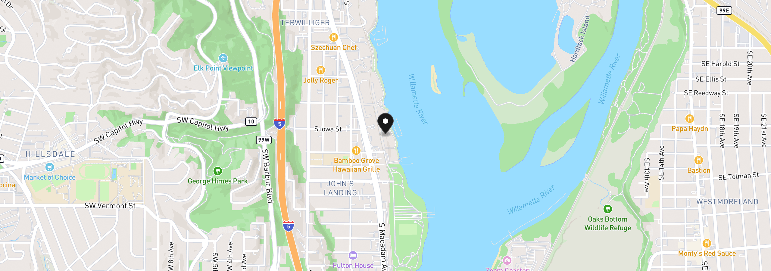 Map showing the location of 6114 S Riverpoint Ln, Portland, OR 97239