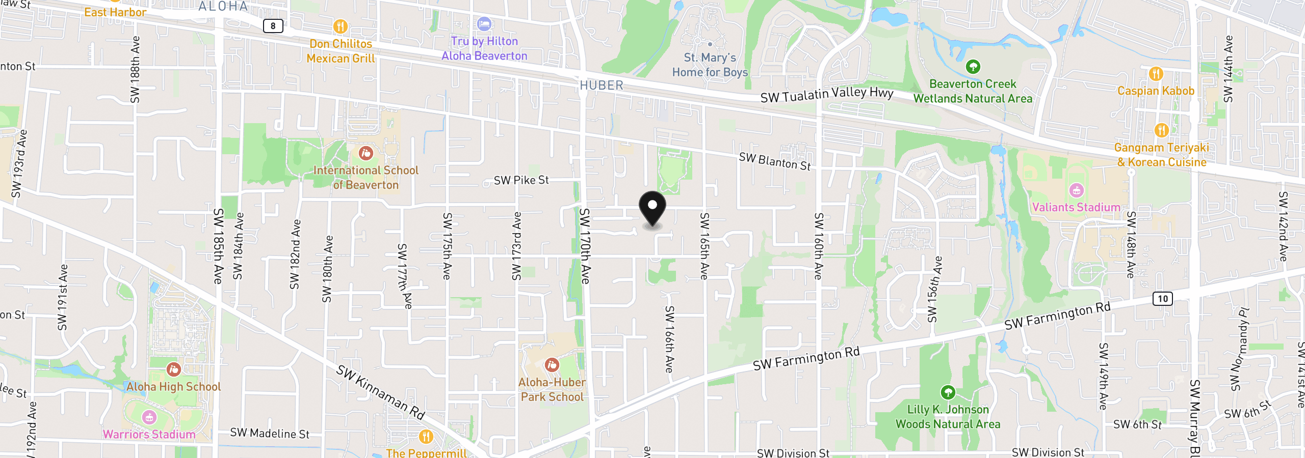 Map showing the location of 4465 SW Appletree Pl, Beaverton, OR 97078