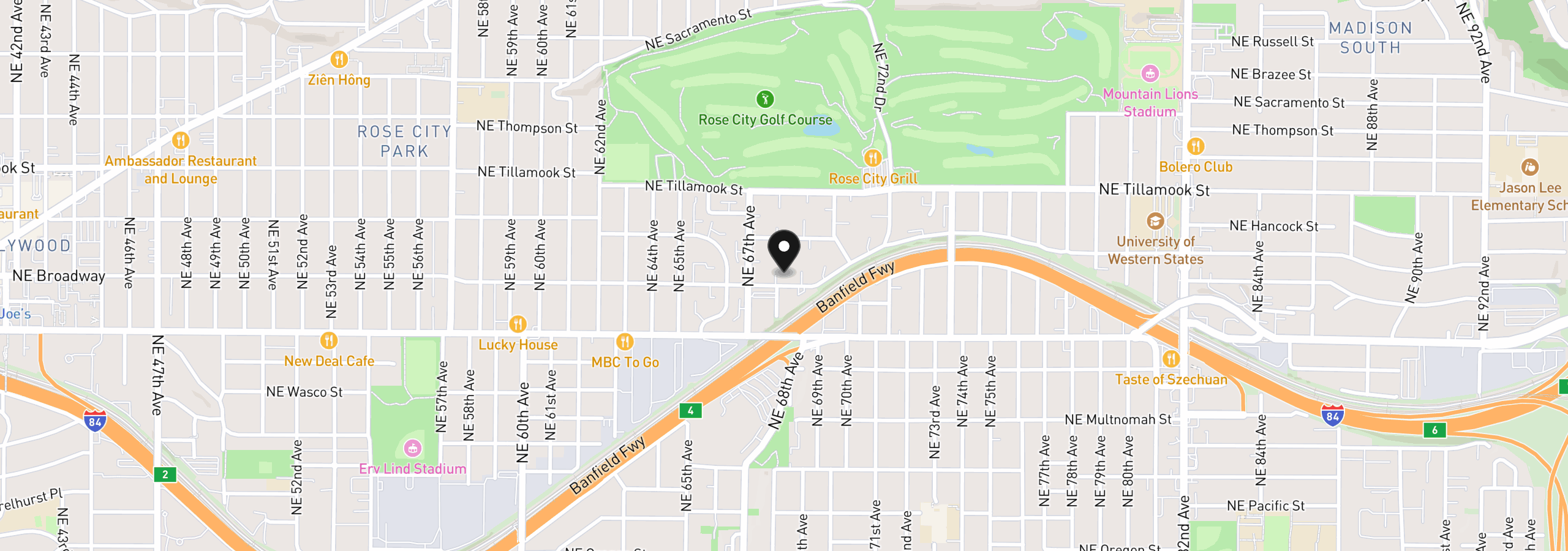 Map showing the location of 6807 NE Broadway, Portland, OR 97213