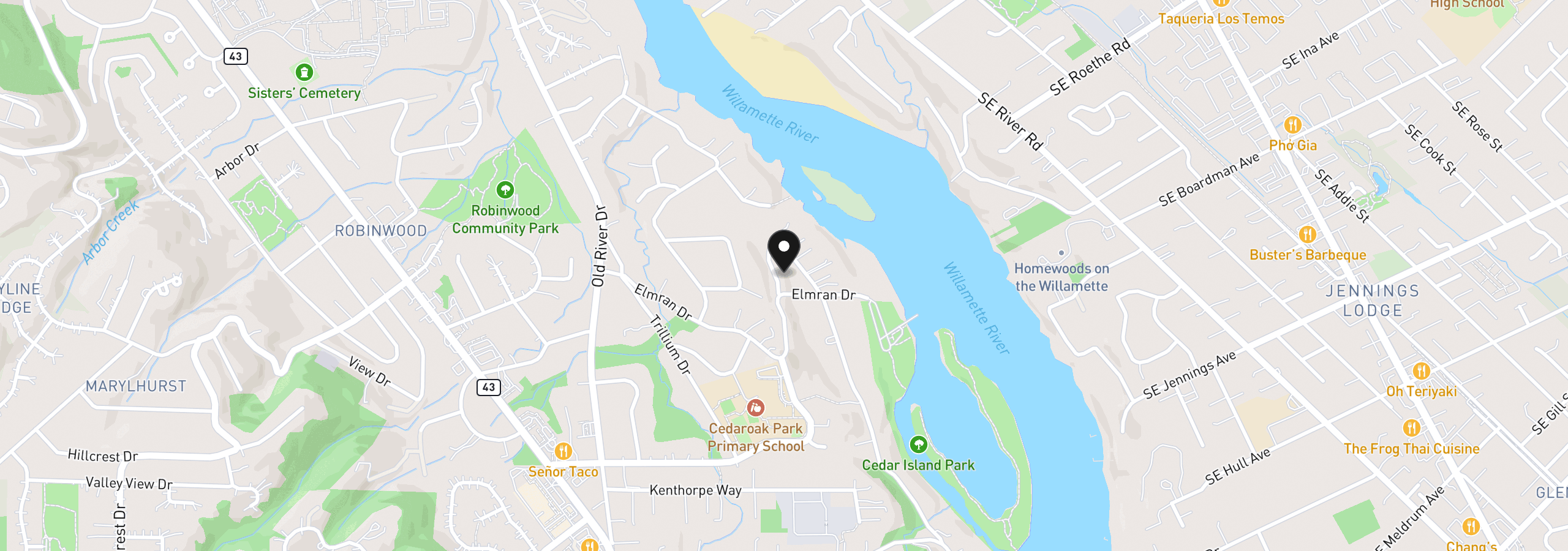 Map showing the location of 18428 Steamboat Way, West Linn, OR 97068