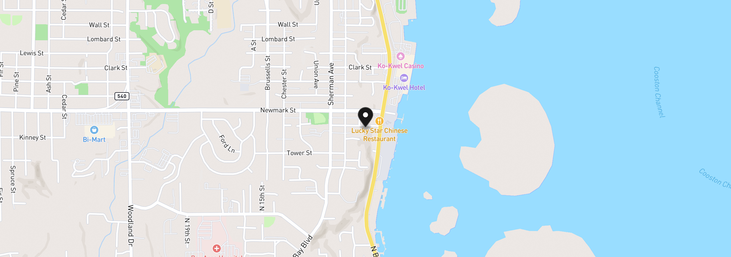 Map showing the location of 0 Exchange, North Bend, OR 97459