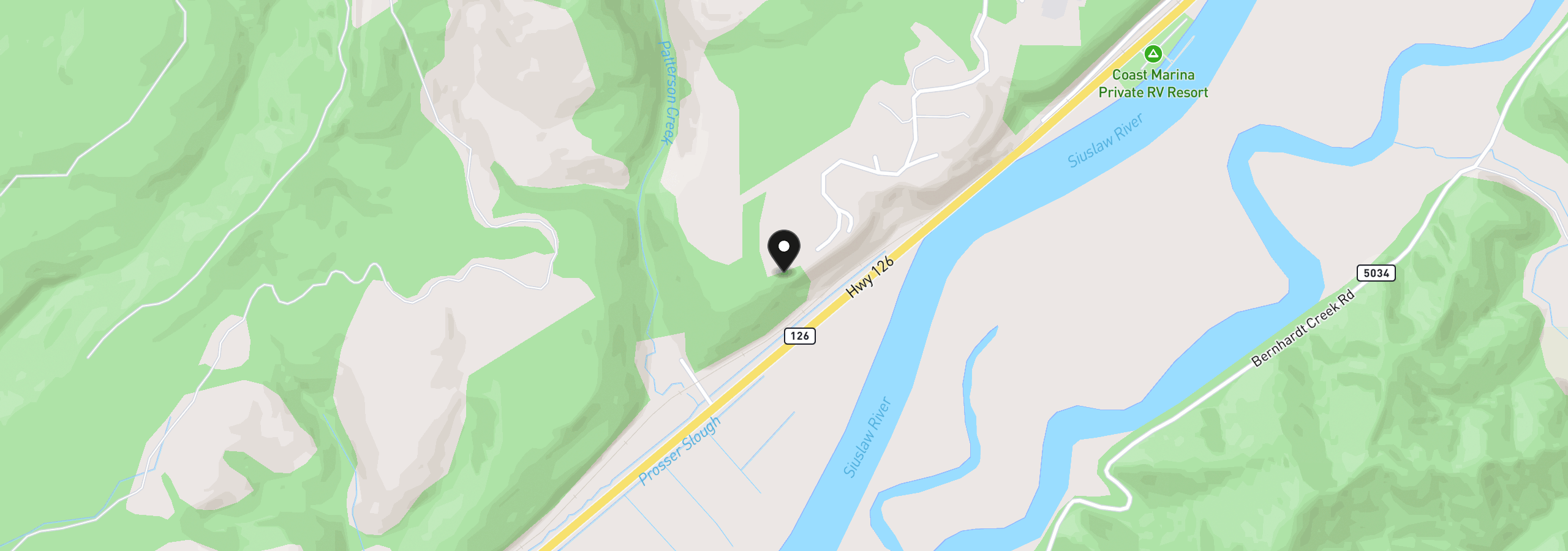 Map showing the location of Bernhardt Heights, Florence, OR 97439