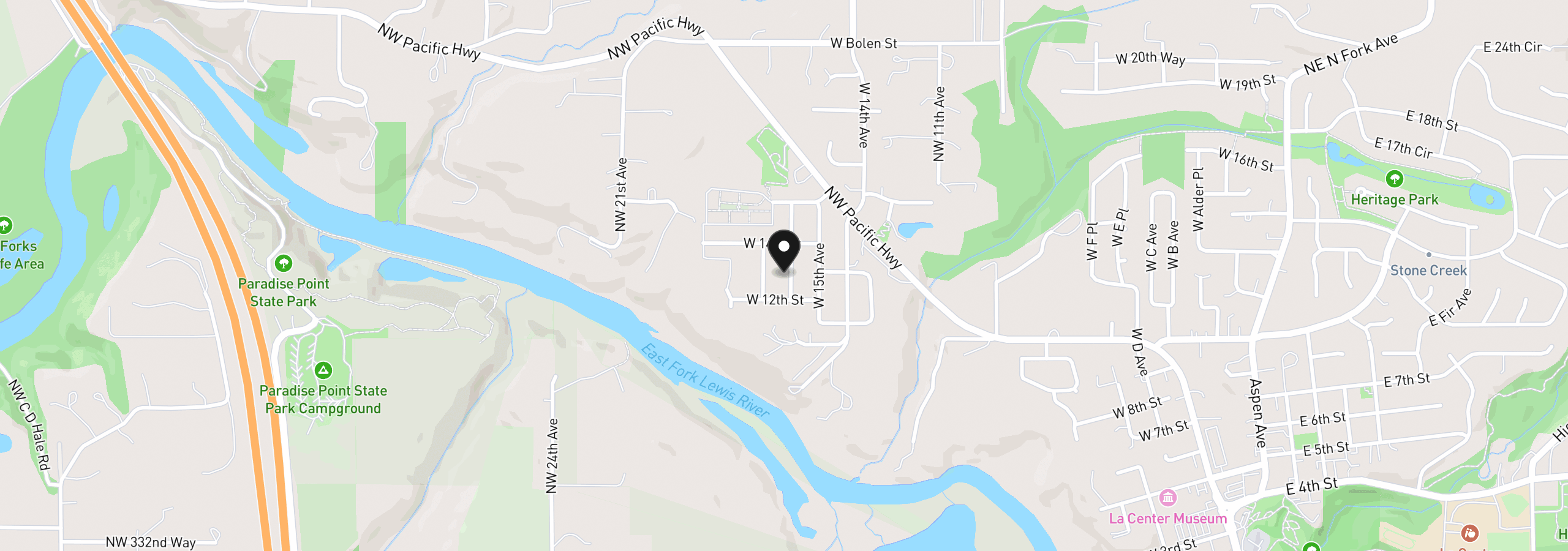 Map showing the location of 1228 W 16th Ave, La Center, Wa 98629