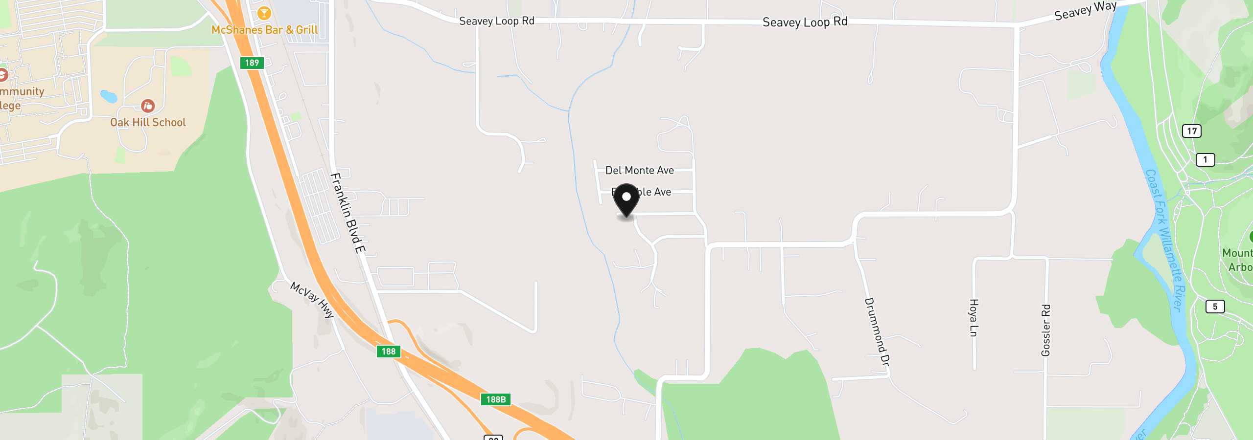 Map showing the location of 34121 El Manor Ave, Eugene, OR 97405