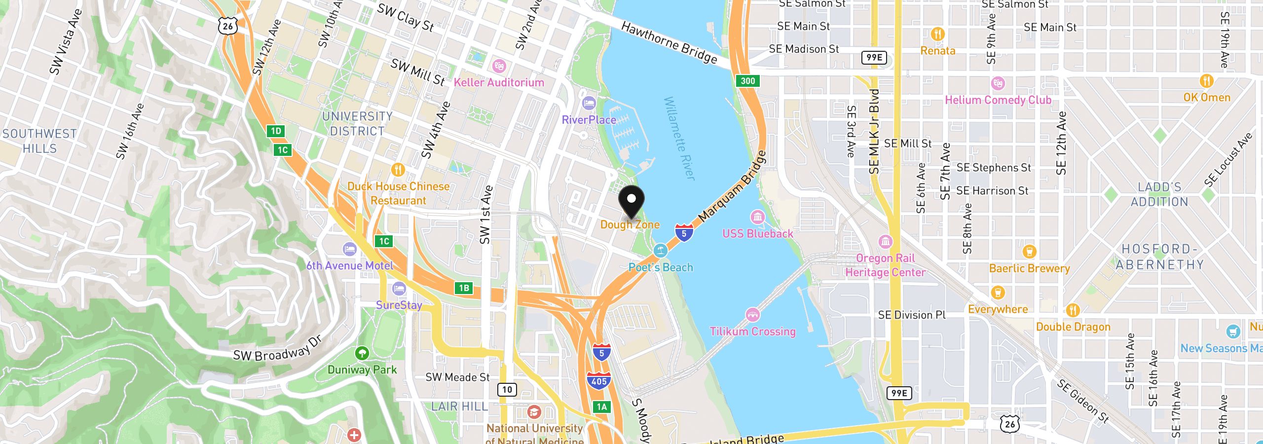 Map showing the location of 1920 S River Dr 202, Portland, OR 97201