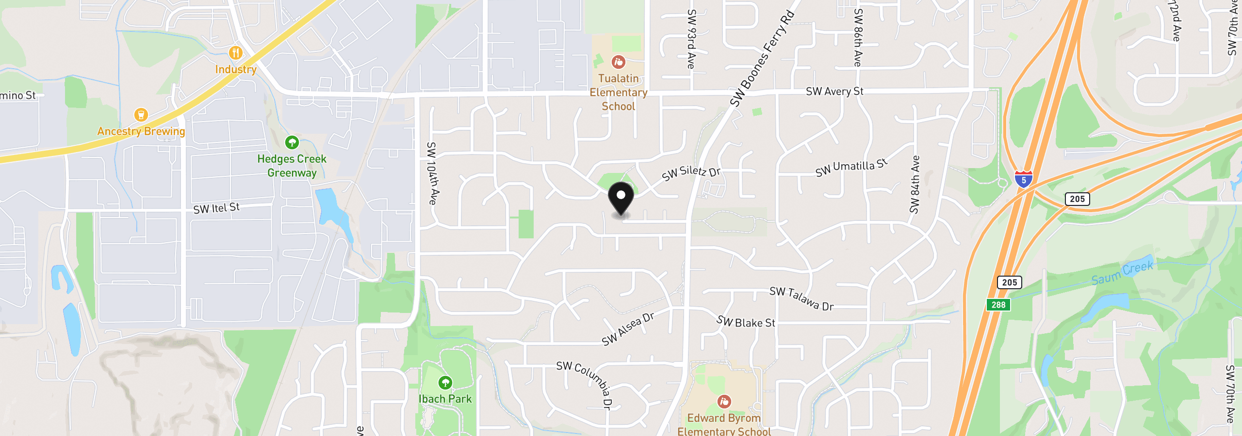 Map showing the location of 9535 SW Cherry Ln, Tualatin, OR 97062