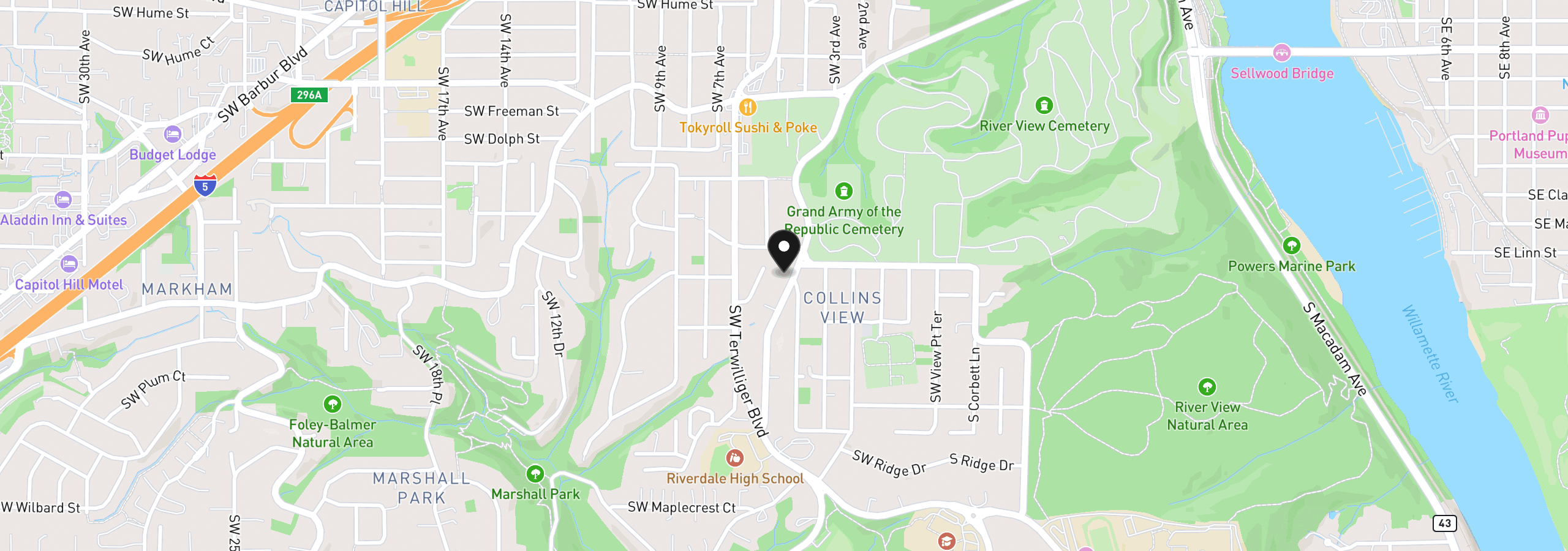 Map showing the location of 9225 SW Boones Ferry Rd, Portland, OR 97219