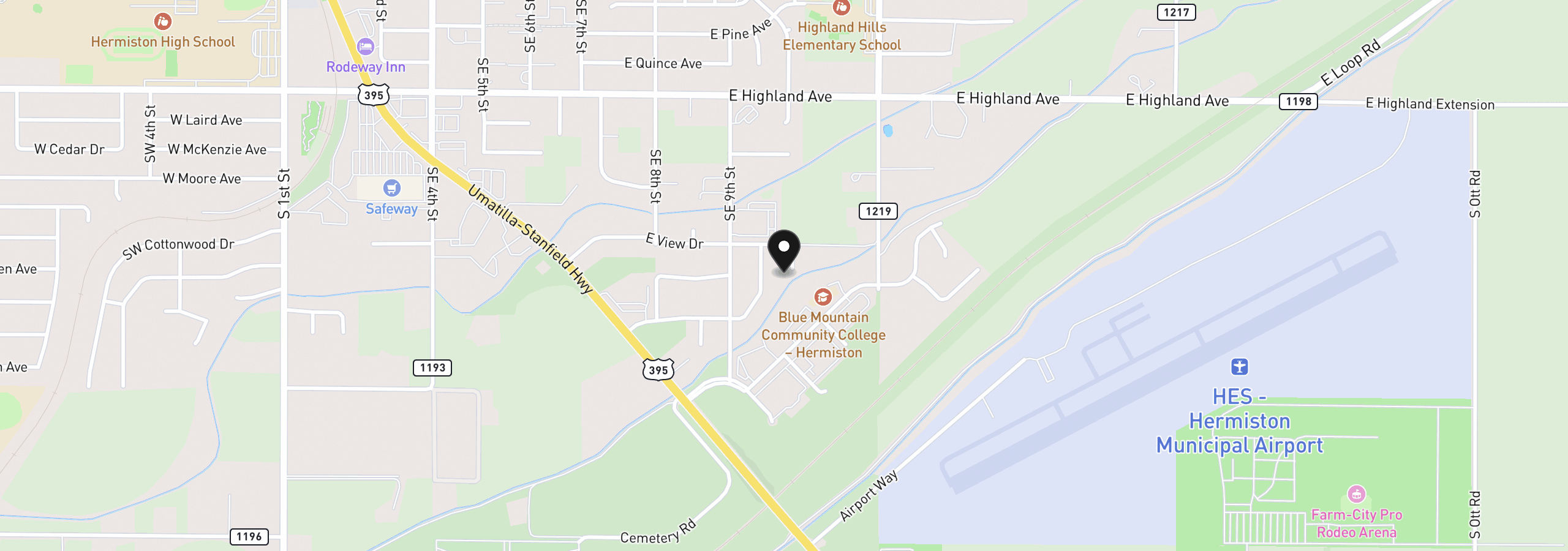 Map showing the location of 1244 SE 9th Pl, Hermiston, OR 97838
