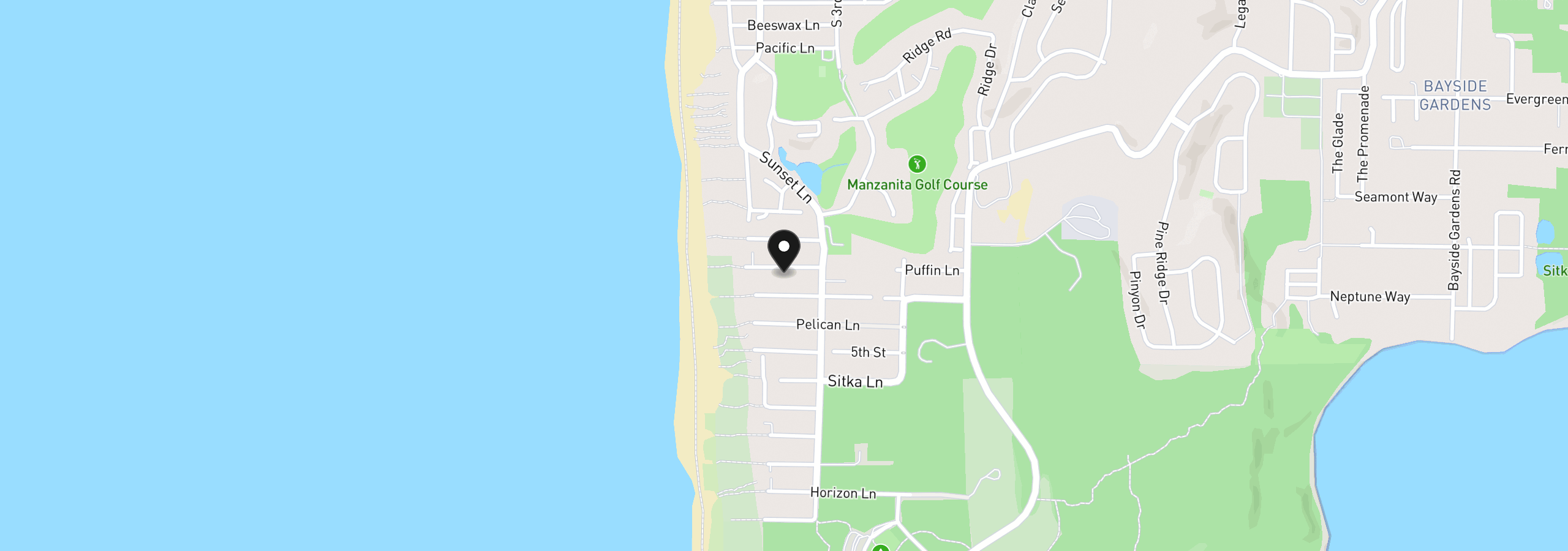 Map showing the location of 8895 Puffin Ln, Manzanita, OR 97130