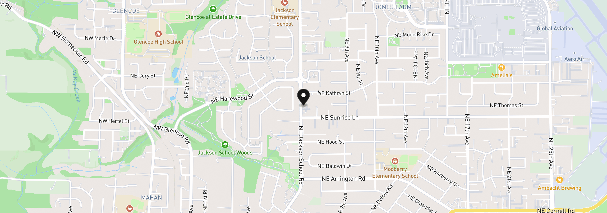 Map showing the location of 1722 NE Jackson School Rd, Hillsboro, OR 97124