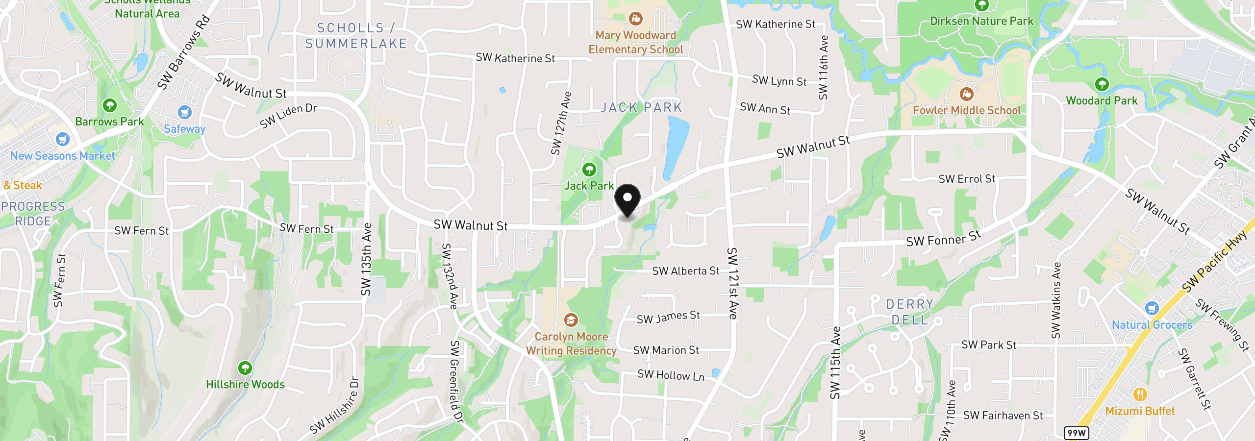 Map showing the location of 12380 SW Walnut St, Tigard, OR 97223