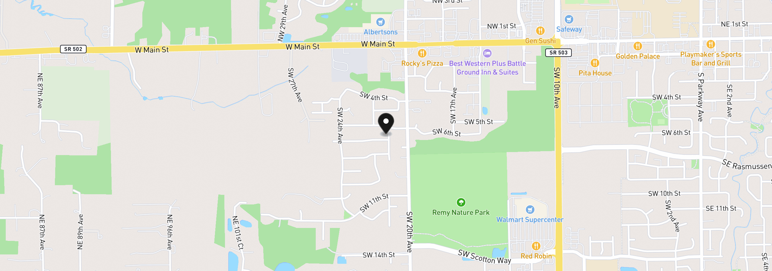 Map showing the location of 2102 SW 7th St, Battle Ground, Wa 98604