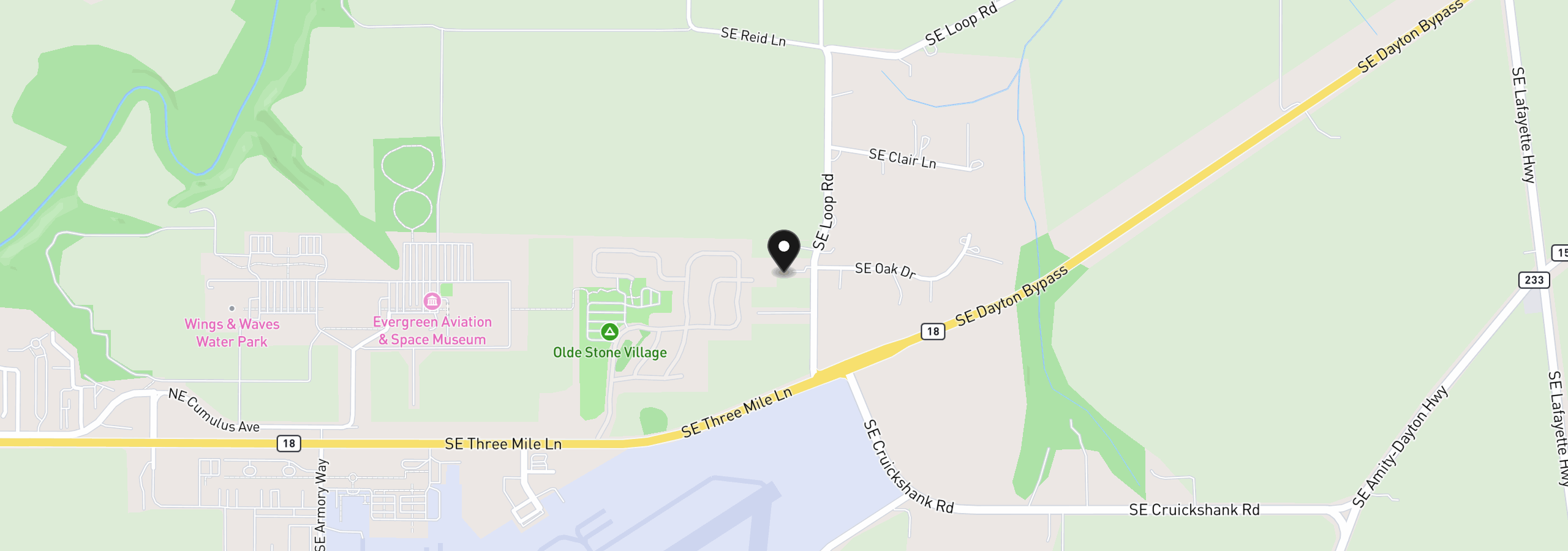 Map showing the location of 4155 NE Three Mile Ln 25, McMinnville, OR 97128