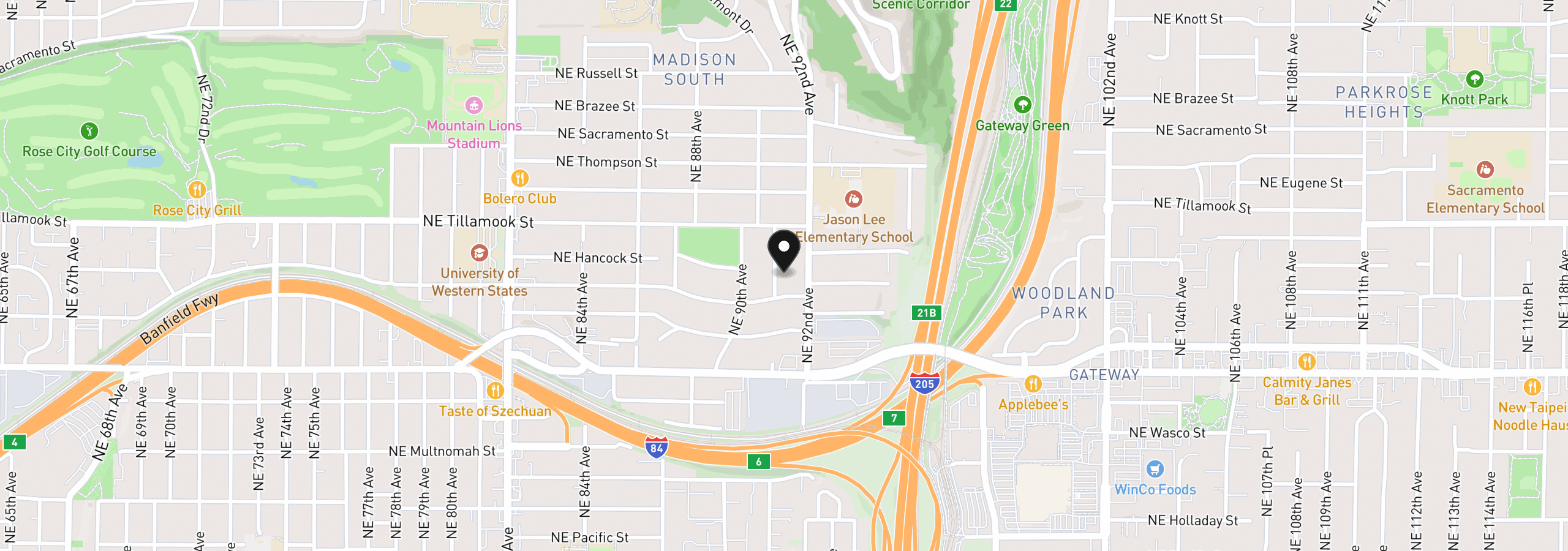 Map showing the location of 1826 NE 91st Ave, Portland, OR 97220