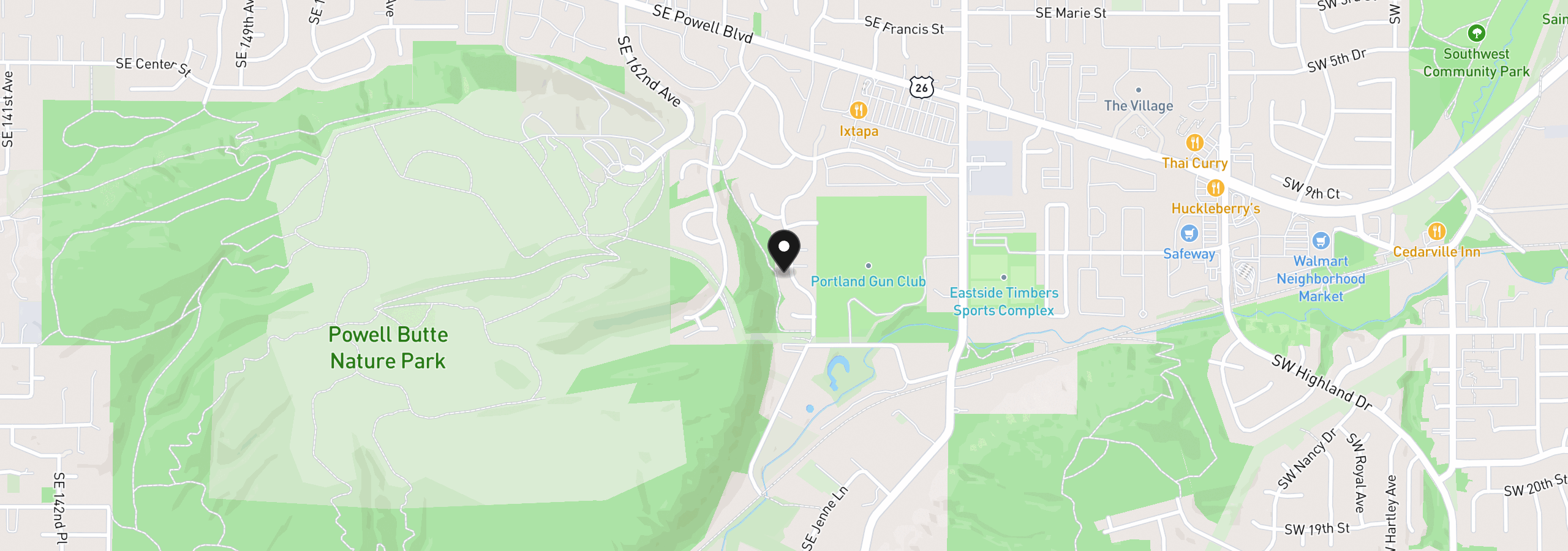 Map showing the location of 4735 SE Powell Butte Pkwy, Portland, OR 97236