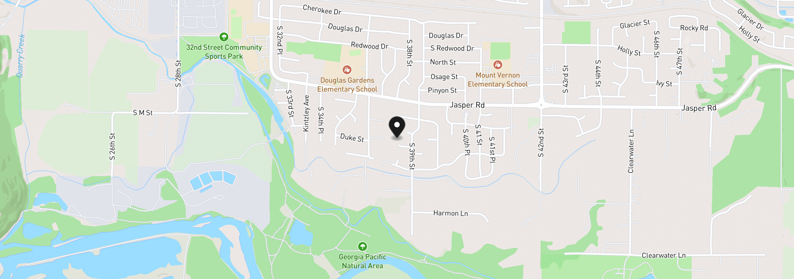 Map showing the location of 1136 S 39th St, Springfield, OR 97478