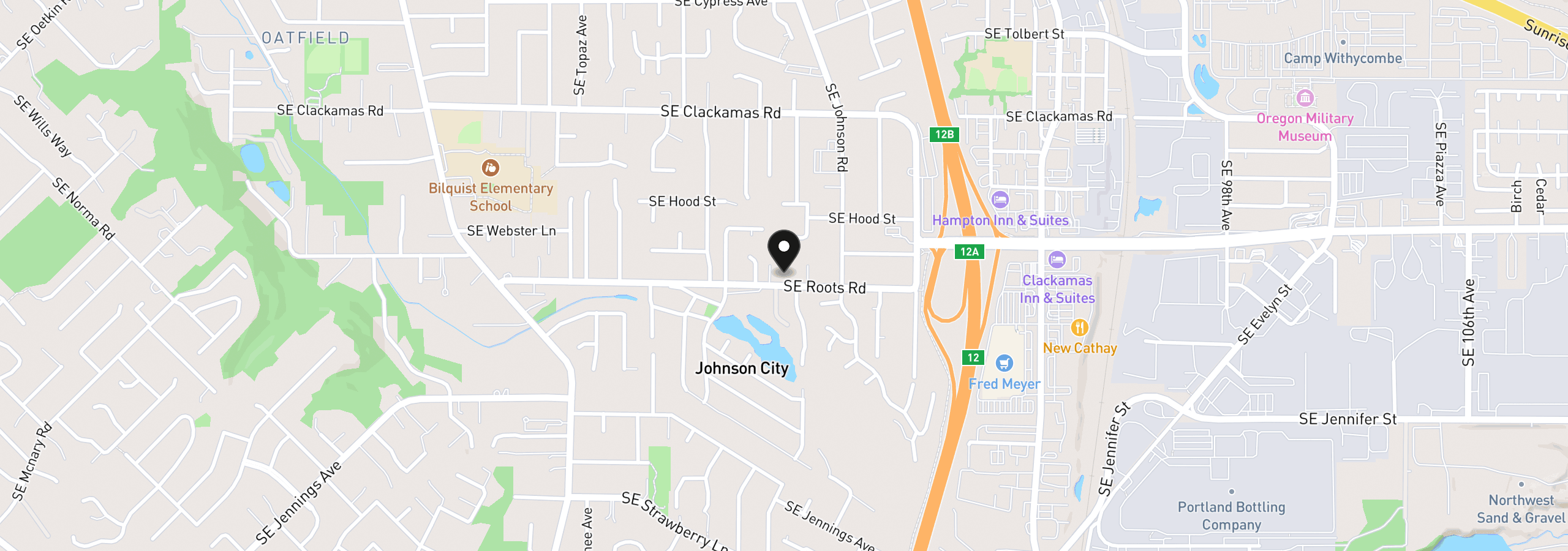 Map showing the location of 8123 SE Roots Rd, Milwaukie, OR 97267
