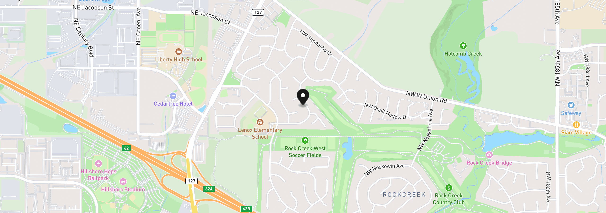 Map showing the location of 5485 NW Pondosa Dr, Portland, OR 97229