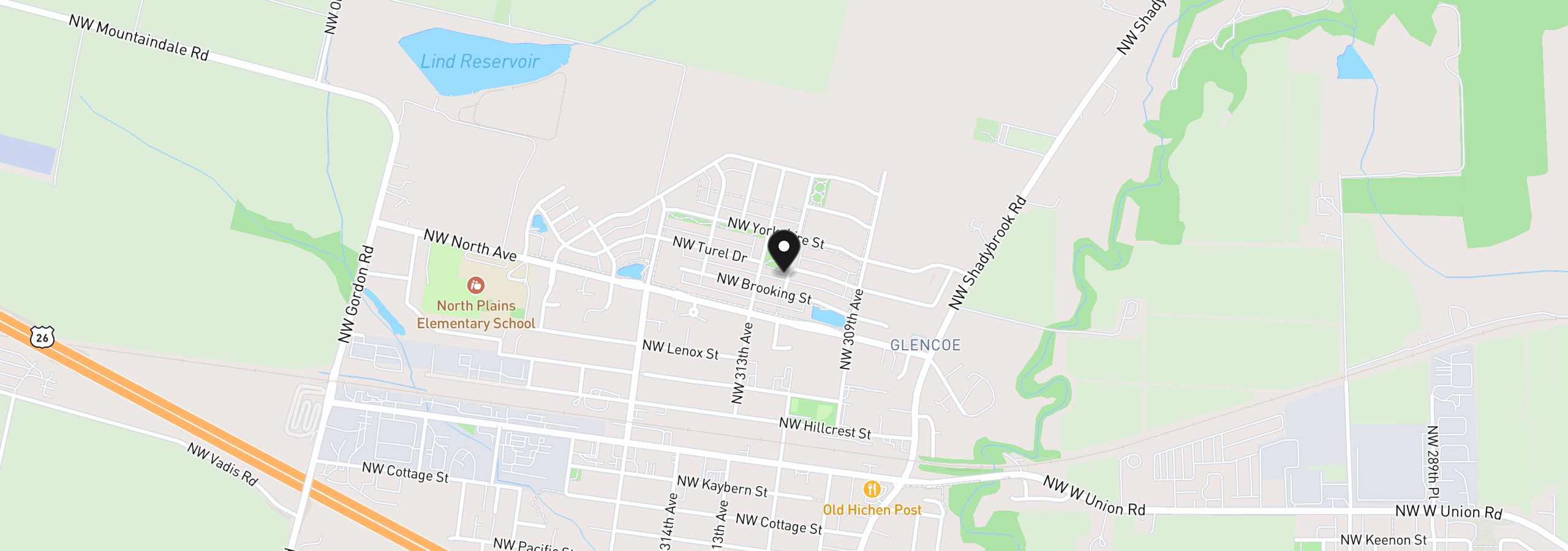 Map showing the location of 31122 NW Turel Dr, North Plains, OR 97133