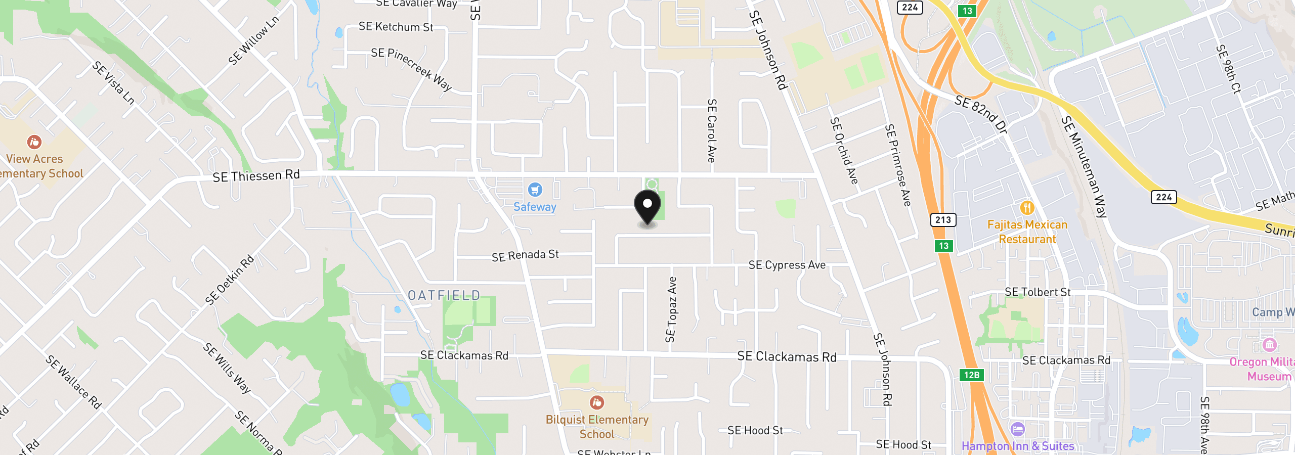 Map showing the location of 7525 SE Eldorado St, Milwaukie, OR 97267