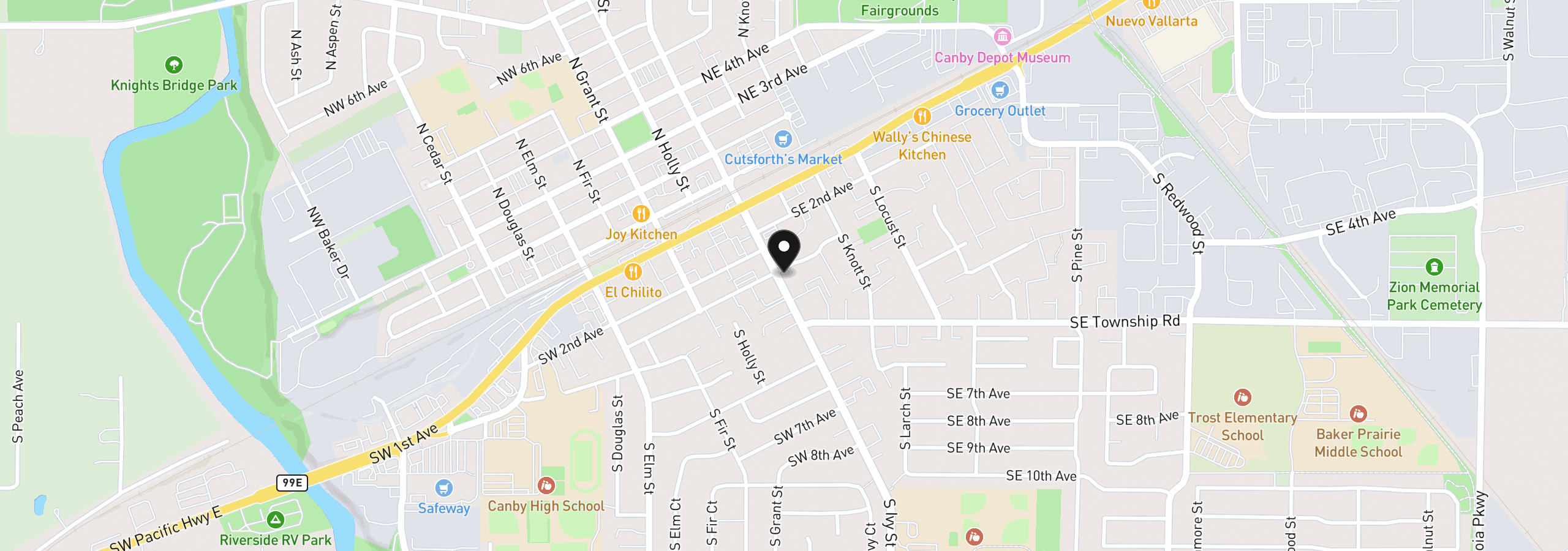 Map showing the location of 318 S Ivy St, Canby, OR 97013
