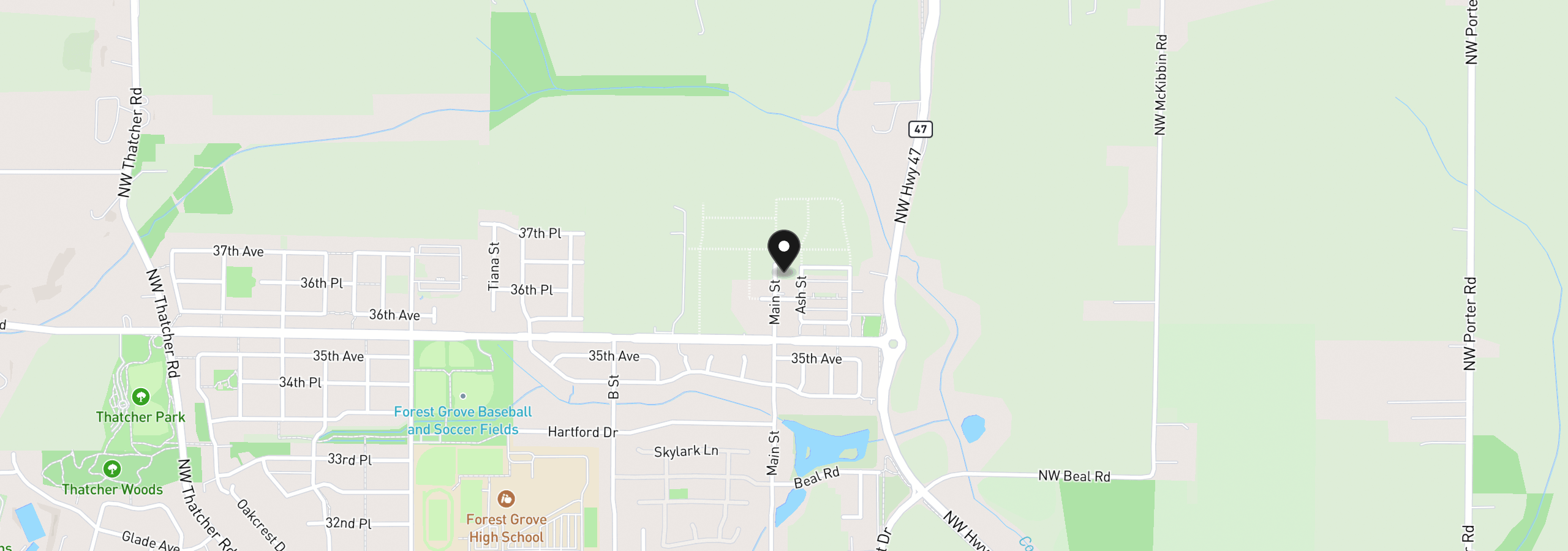 Map showing the location of 3689 Main St Lot 124, Forest Grove, OR 97116