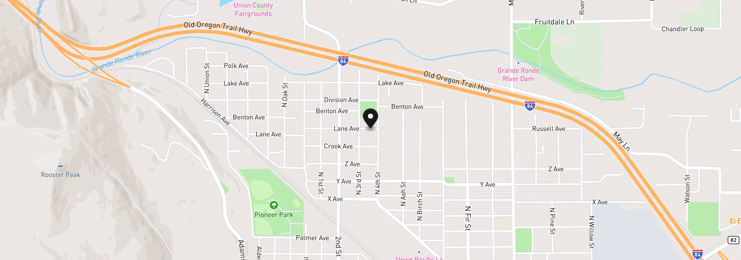 Map showing the location of 912 Lane Ave, La Grande, OR 97850