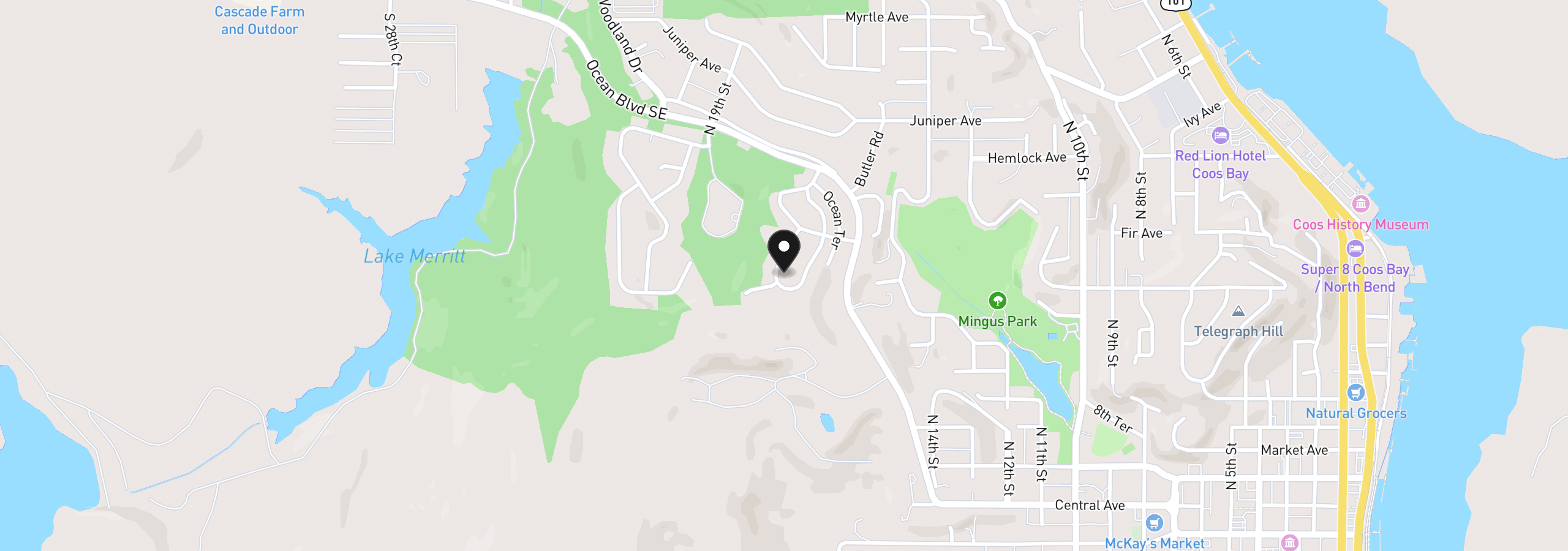 Map showing the location of 900 Oakway Dr, Coos Bay, OR 97420