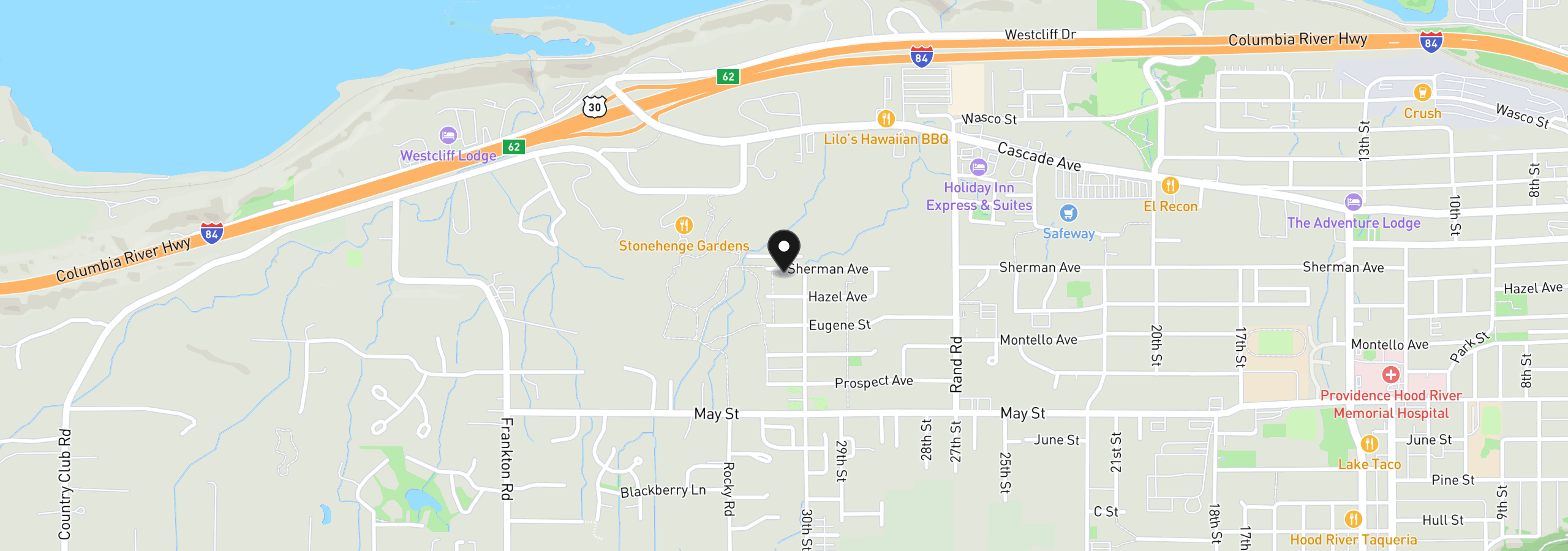 Map showing the location of 3101 Sherman Ave, Hood River, OR 97031