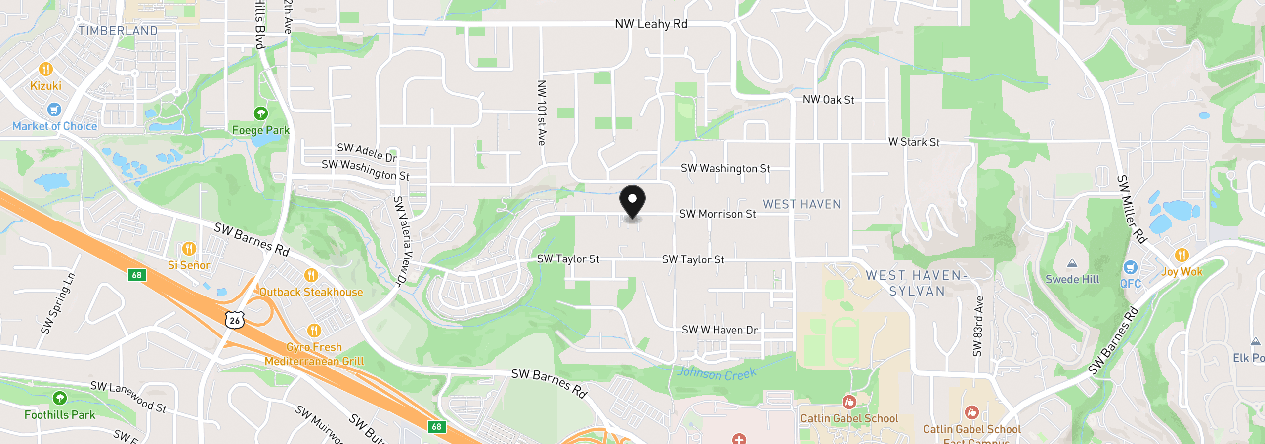Map showing the location of 9680 SW Morrison St, Portland, OR 97225