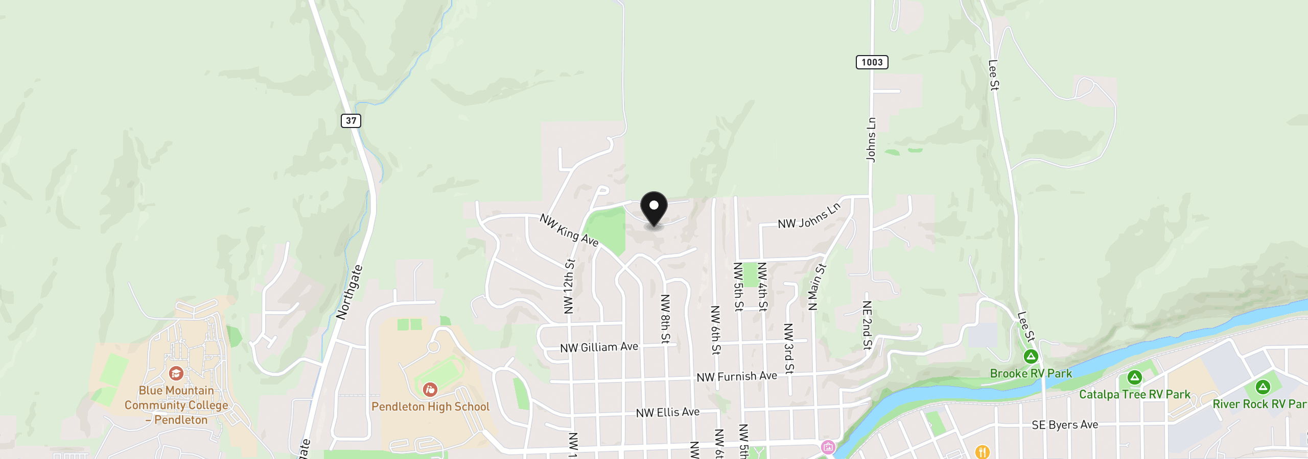 Map showing the location of 1032 NW 12th St A, Pendleton, OR 97801