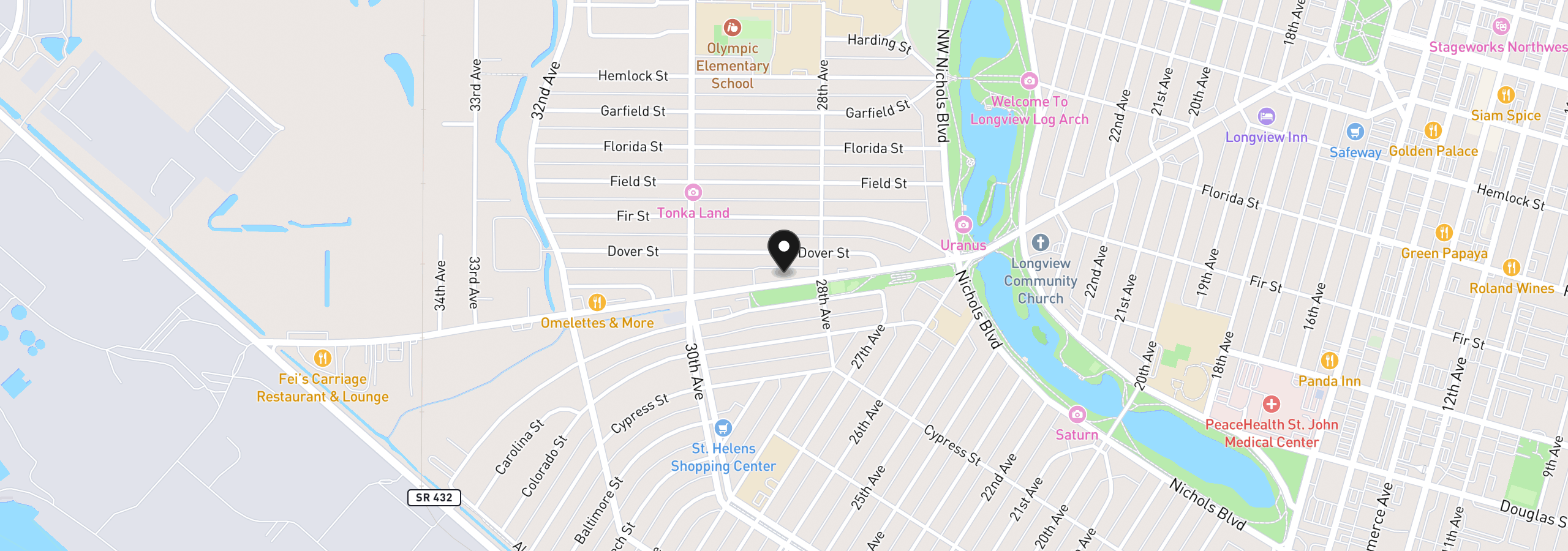 Map showing the location of 2828 Washington Way, Longview, Wa 98632