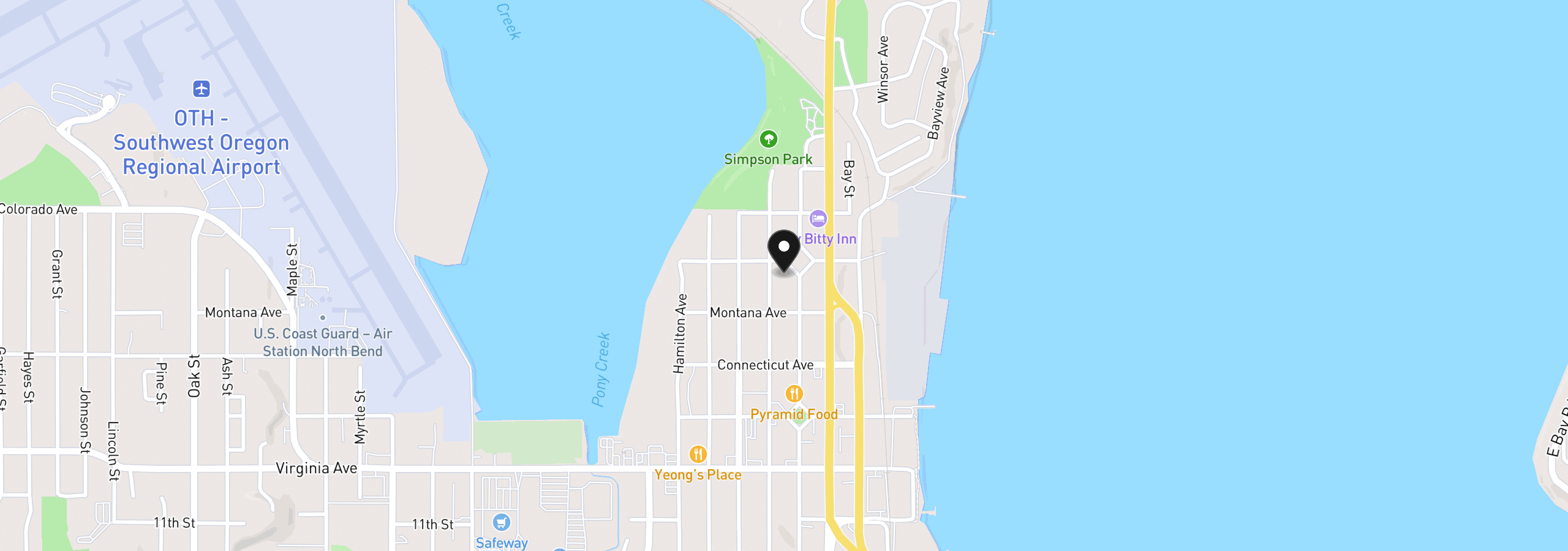 Map showing the location of 829 Florida St, North Bend, OR 97459