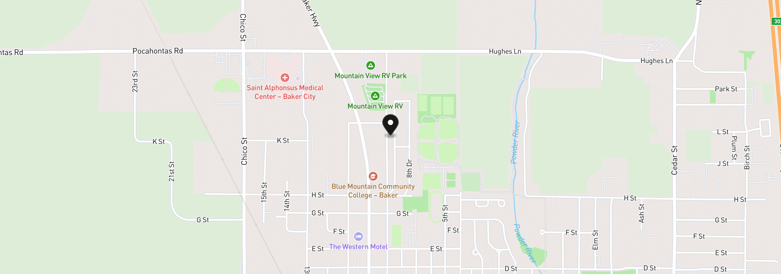Map showing the location of 3545 9th Dr, Baker City, OR 97814