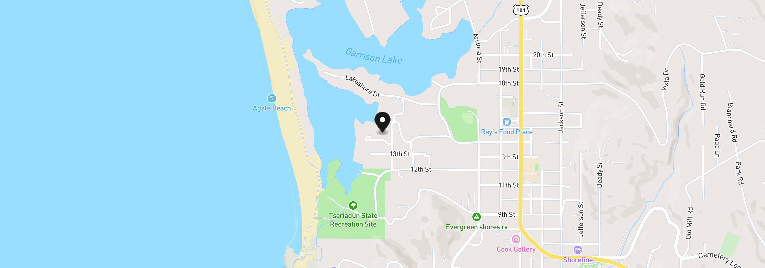 Map showing the location of 1103 Talus Way, Port Orford, OR 97465