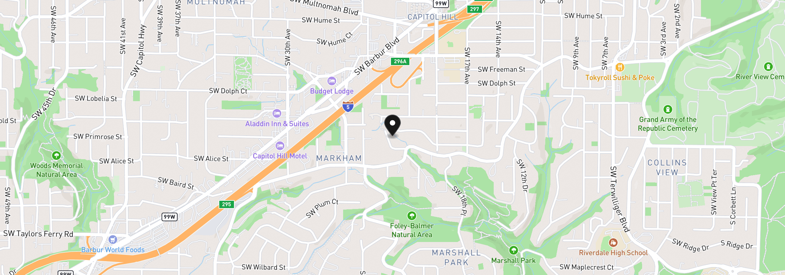 Map showing the location of 9124 SW 23rd Dr, Portland, OR 97219