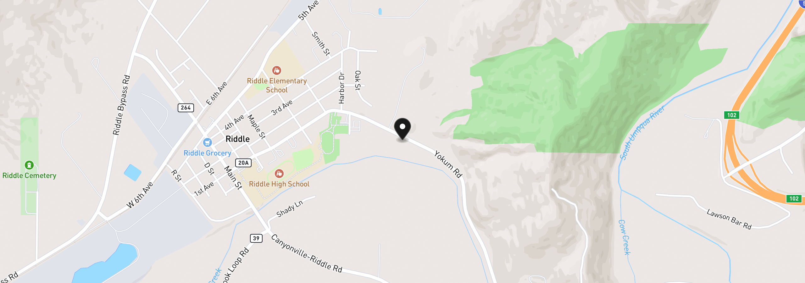 Map showing the location of 2584 Yokum Rd, Riddle, OR 97469