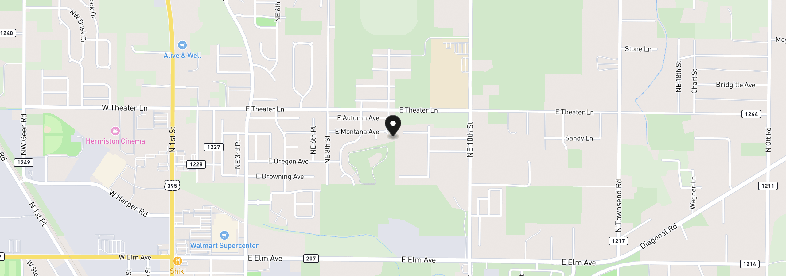 Map showing the location of 1742 NE 9th Pl, Hermiston, OR 97838
