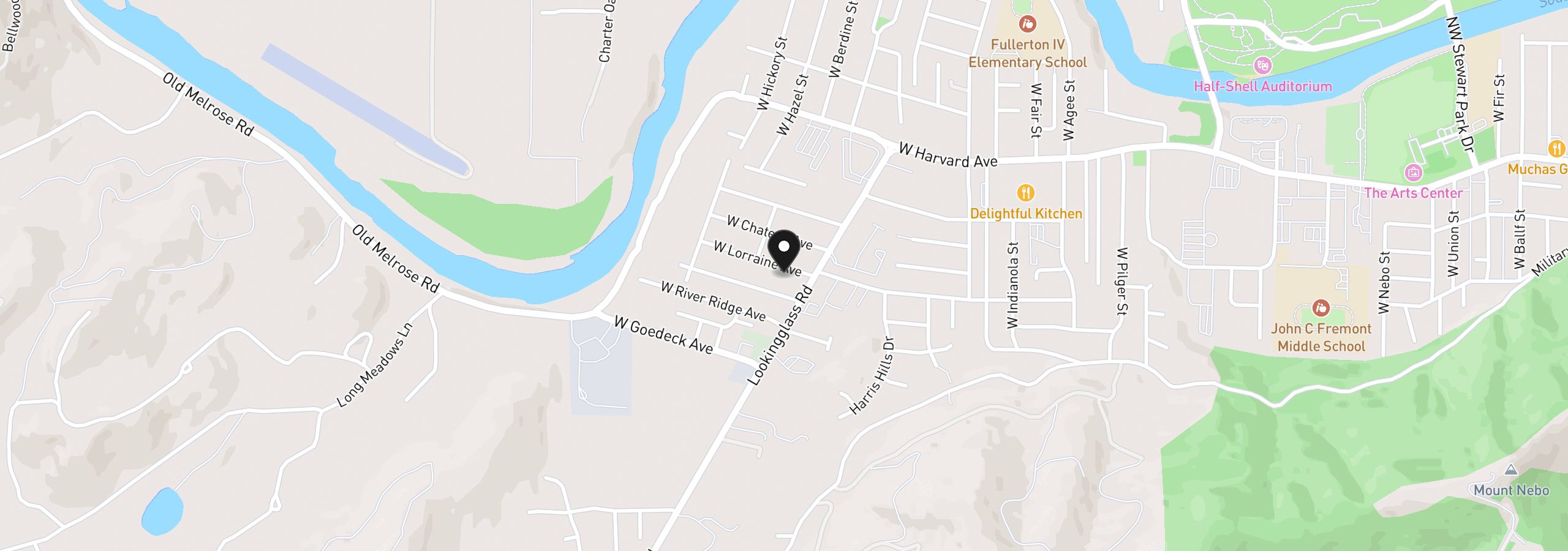 Map showing the location of 3077 W Lorraine Ave, Roseburg, OR 97471
