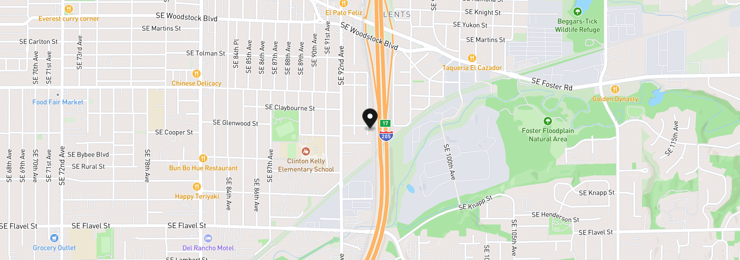 Map showing the location of 6712 SE 94th Ave, Portland, OR 97266