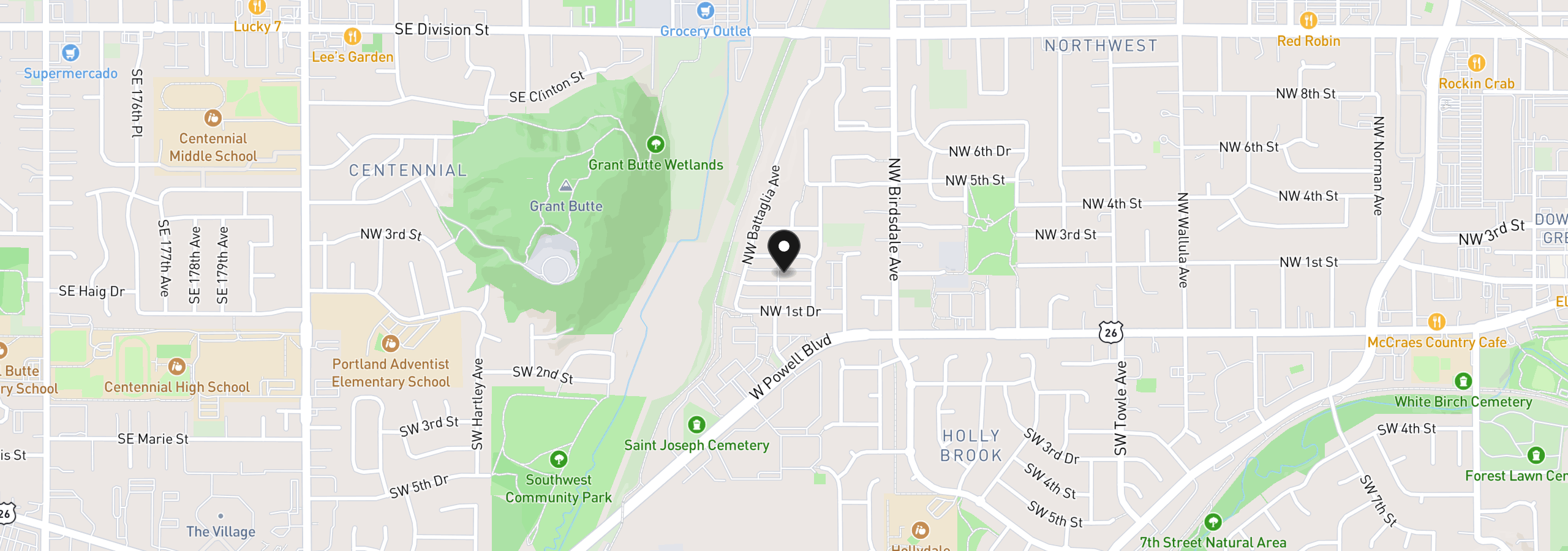 Map showing the location of 2543 NW 2nd Ter, Gresham, OR 97030