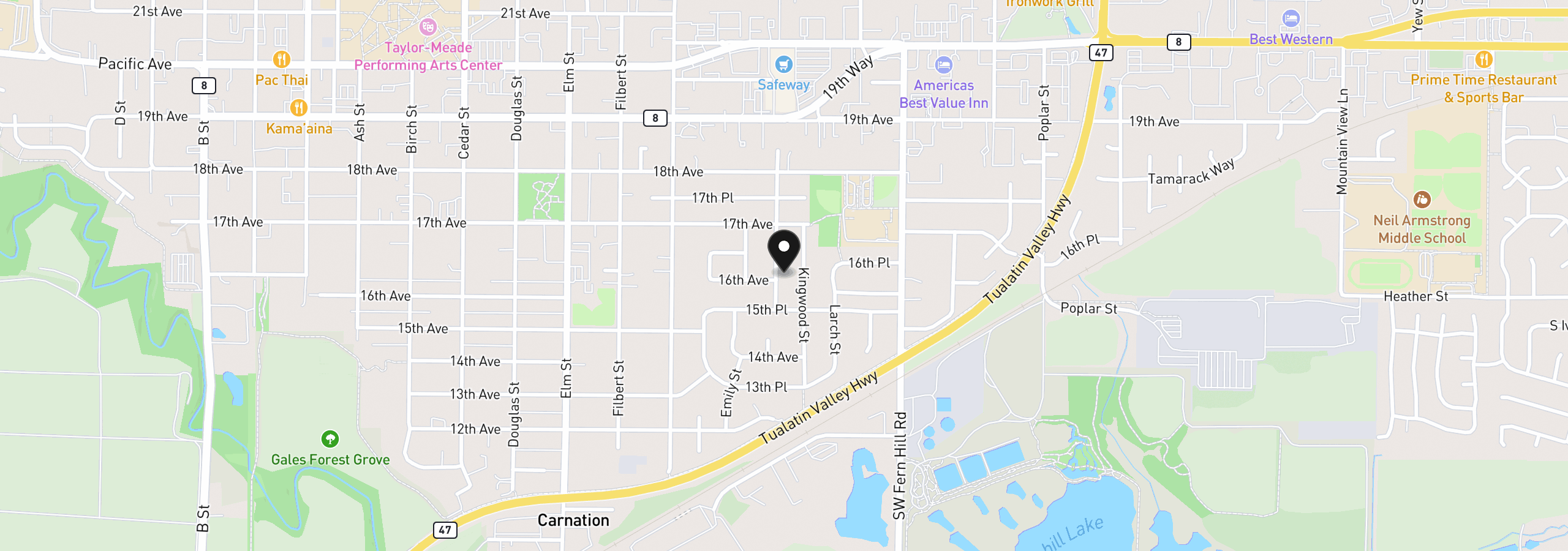 Map showing the location of 1605 Juniper St, Forest Grove, OR 97116